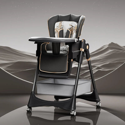 chaise haute bebe noir fleuri avec panier