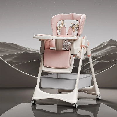 chaise haute bebe rose fleuri avec panier